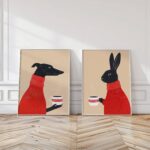 Greyhound and Rabbit Coffee Art Prints Set of 2