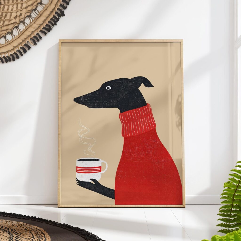 Greyhound Coffee Whippet Dog Poster