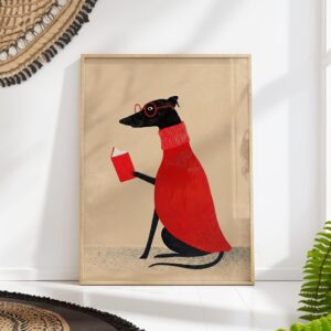 Greyhound Dog Reading Wall Art