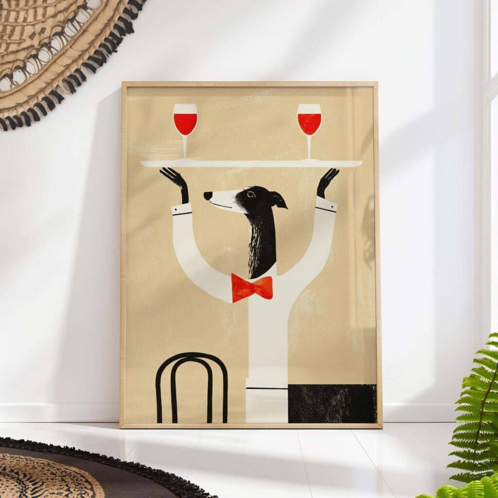 Greyhound Waiter Wine Print Greyhound Waiter Wine Print