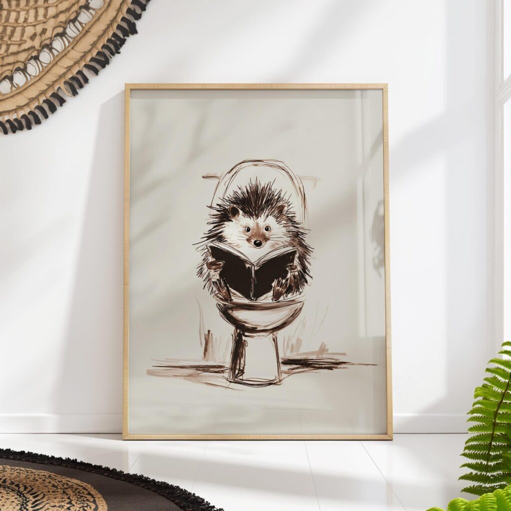 Hedgehog Bathroom Art Print Hedgehog Bathroom Art Print