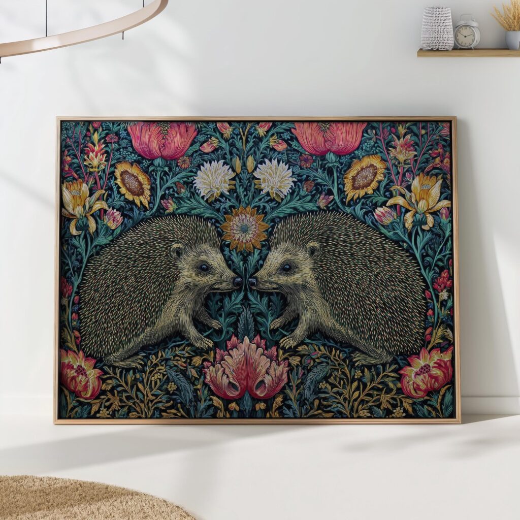 Hedgehog Dark Floral Wall Art Print Hedgehog Dark Floral Wall Art Print