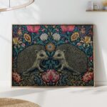Hedgehog Dark Floral Wall Art Print