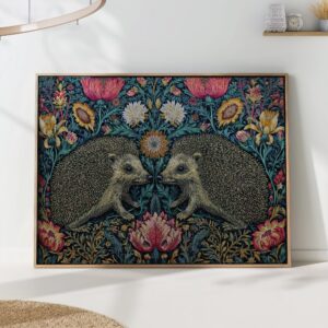 Hedgehog Dark Floral Wall Art Print