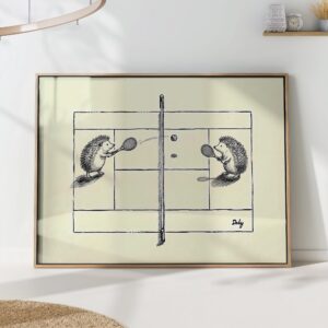 Hedgehog Tennis Funny Animal Ink Drawing Art Print