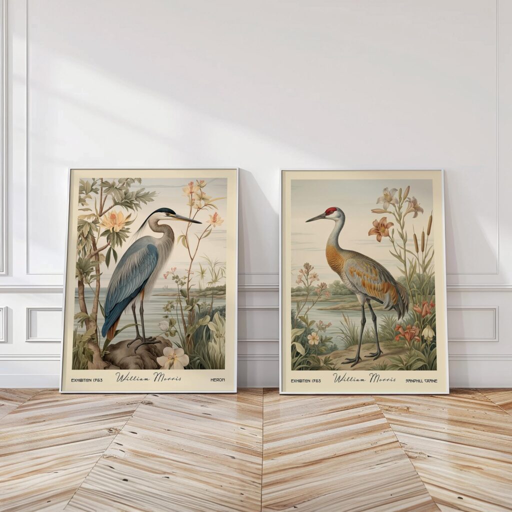 Heron and Sandhill Crane William Morris Wall Art Set Heron and Sandhill Crane William Morris Wall Art Set