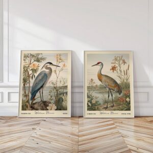 Heron and Sandhill Crane William Morris Wall Art Set