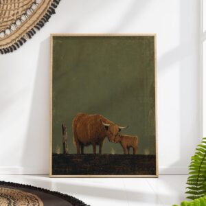 Highland Cow and Calf Nuzzling Print