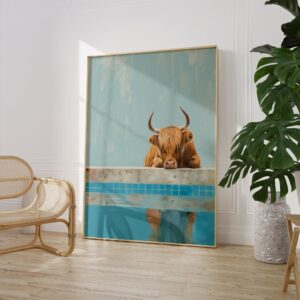 Highland Cow at Pool Print