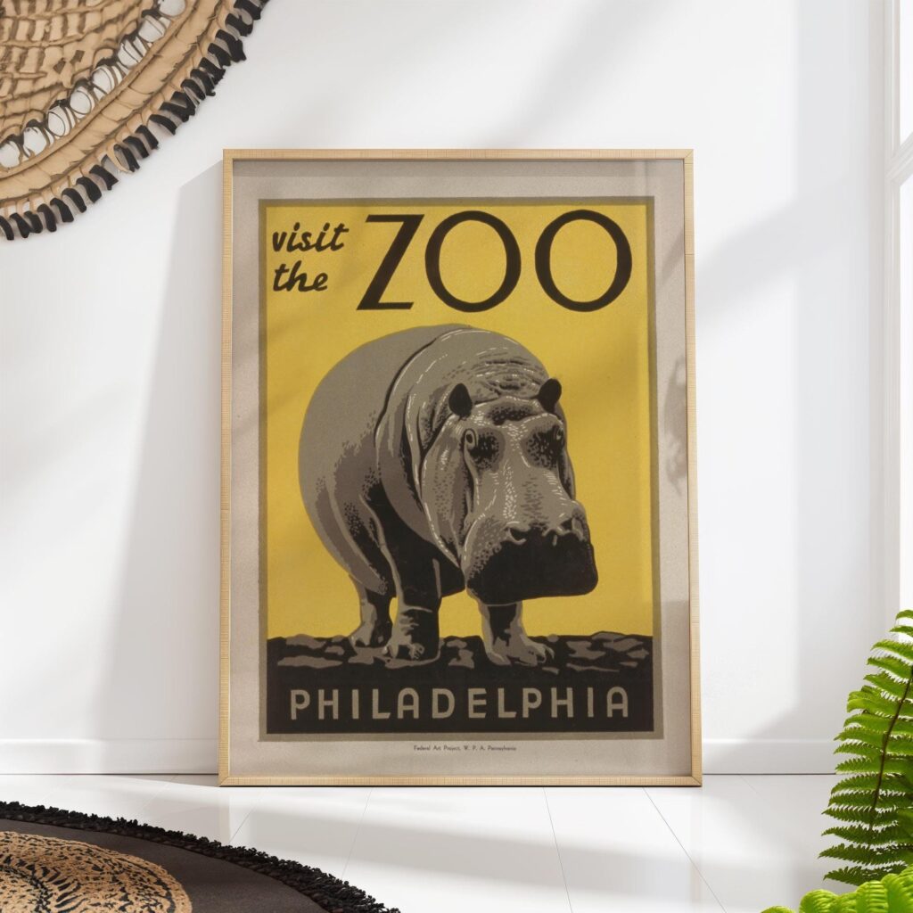 Hippo Zoo Vintage Poster