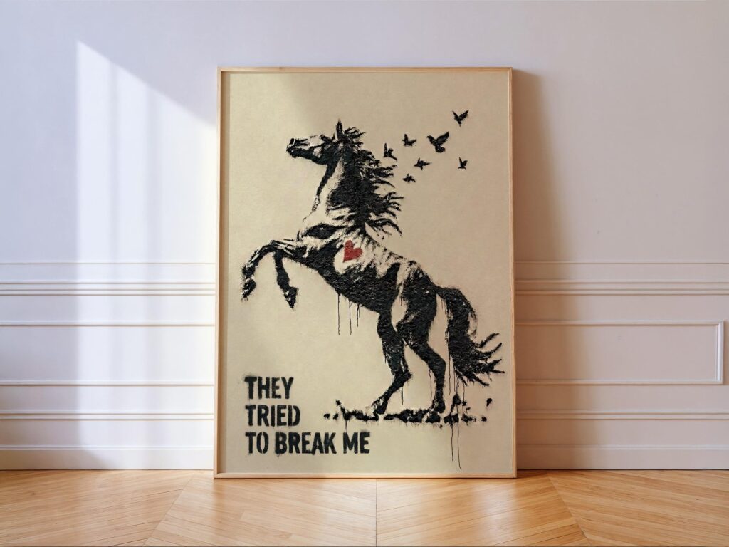 Horse with Birds Wall Art They Tried to Break Me Street Art Stencil Print Horse with Birds Wall Art