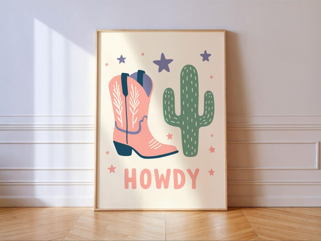 Howdy Cowgirl Boot Print Preppy Wall Decor Western Poster PRINTED & FRAMED Howdy Cowgirl Boot Print