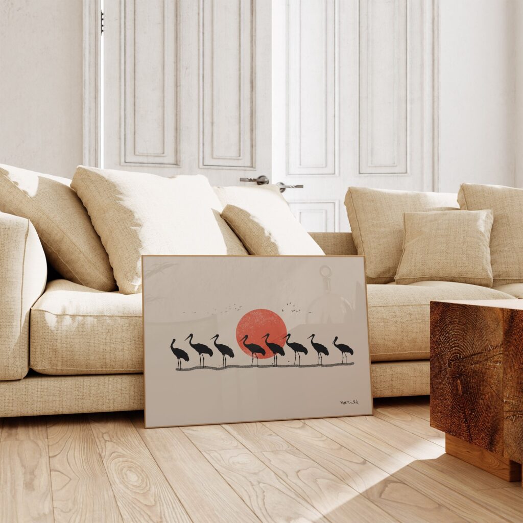 Japandi Stork Print