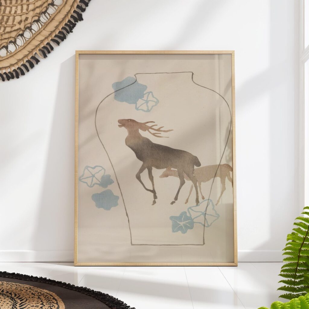 Japanese Deer Vase Print Japanese Deer Vase Print
