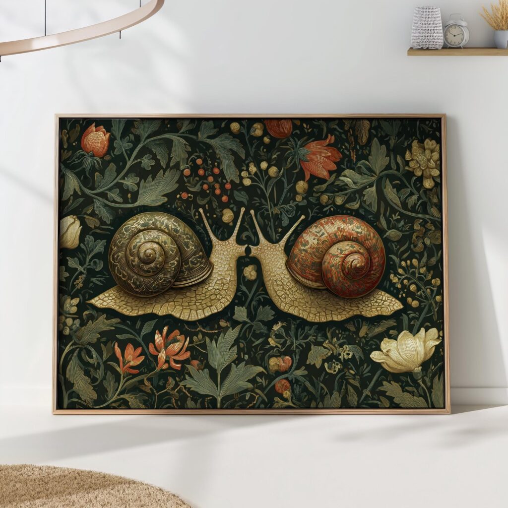 Kissing Snails Dark Floral Art Print Kissing Snails Dark Floral Art Print