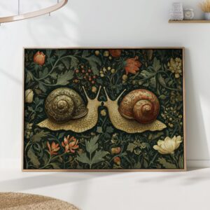 Kissing Snails Dark Floral Art Print