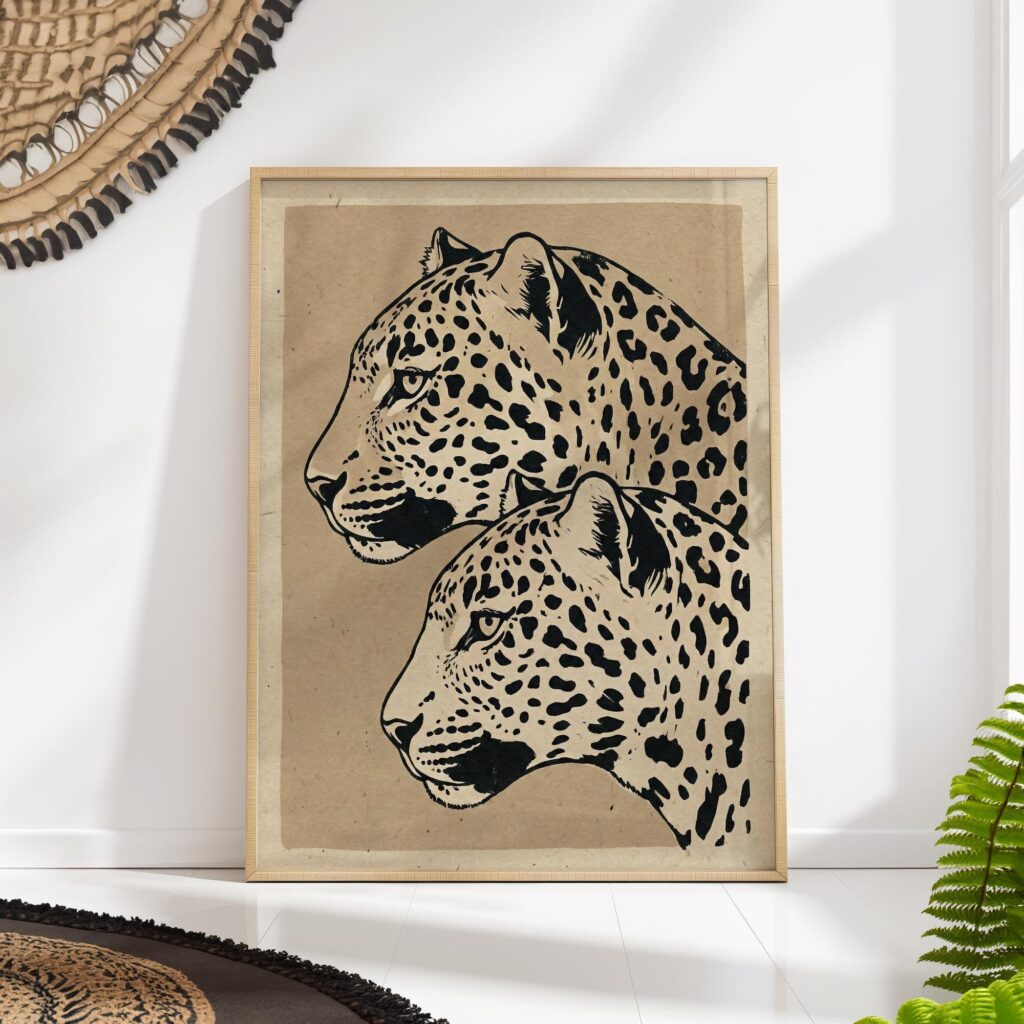 Leopard Duo Beige Black Art Print Leopard Duo Beige Black Art Print