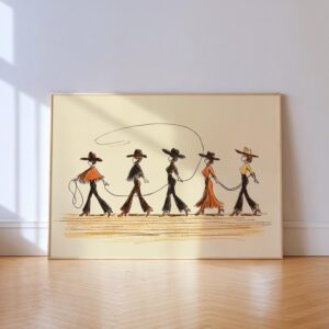 Line Dancing Cowgirls Art Print
