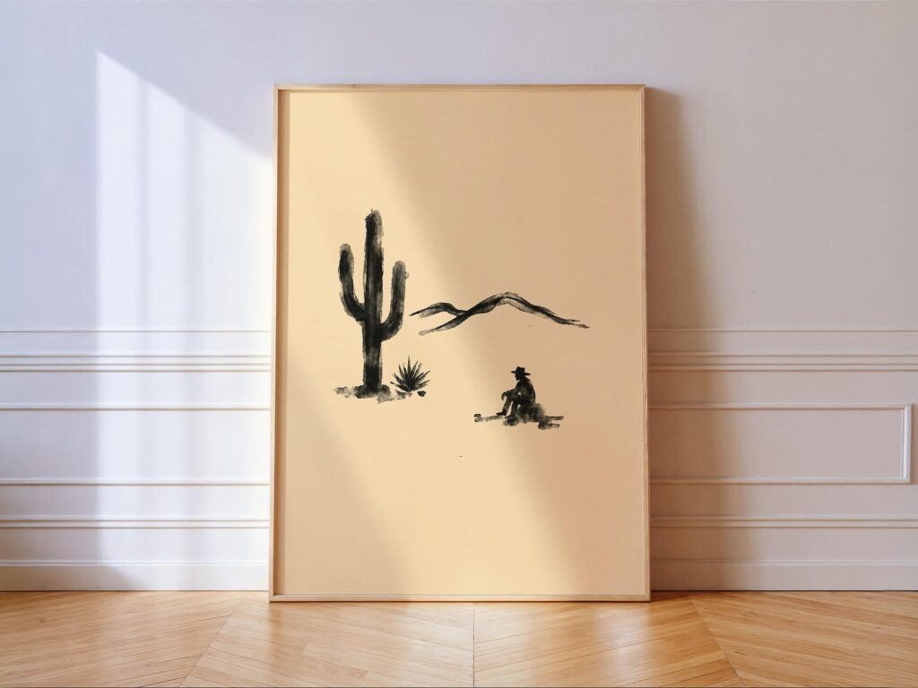 Lonely Cowboy Desert Western Print - Minimal Southwestern Black & White Wall Art Lonely Cowboy Desert Western Print