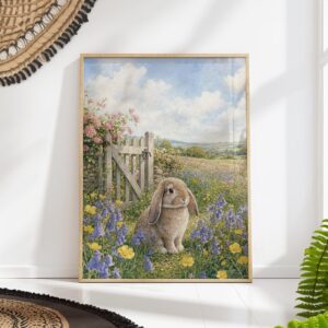 Lop Eared Bunny in a Bluebell Wildflower Meadow Print