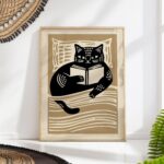 Mid Century Cat Reading Print