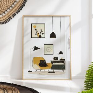 Mid-Century Dog & Music Print