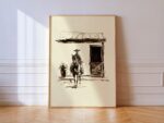 Minimal Western Cowgirl Horse Sketch Wall Print