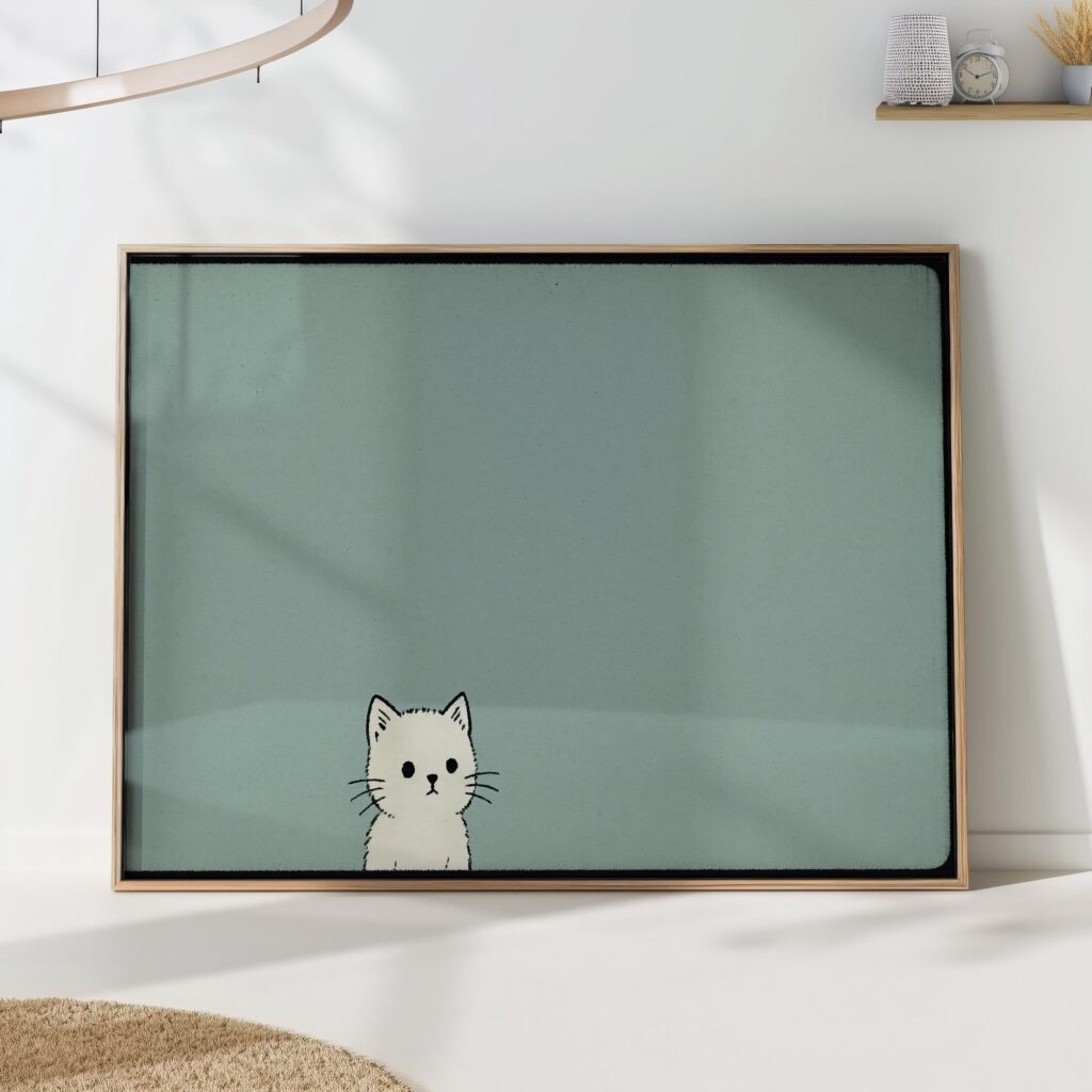 Minimal White Cat Wall Art Print Minimal White Cat Wall Art Print