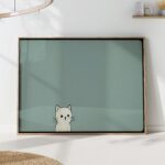 Minimal White Cat Wall Art Print