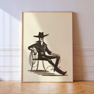 Minimalist Cowboy Sketch Art Print