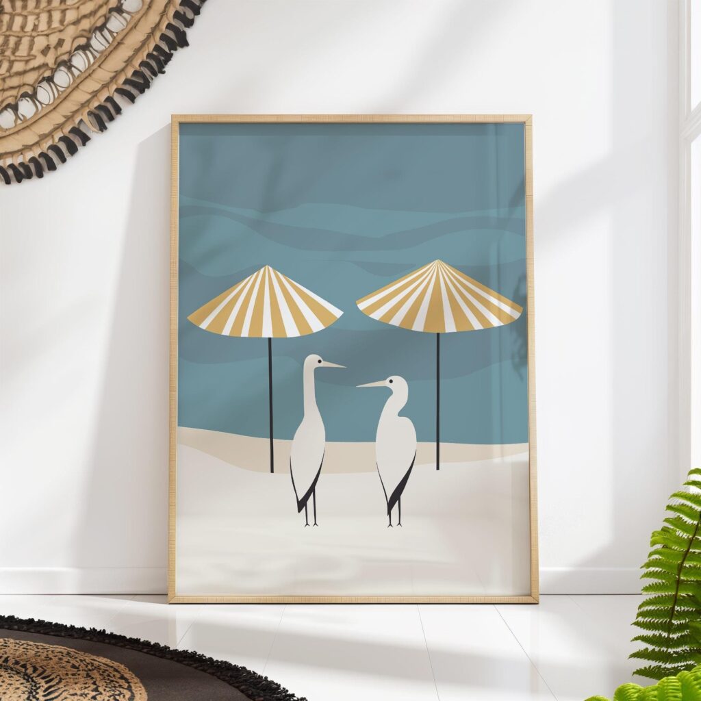 Minimalist Herons Beach Poster