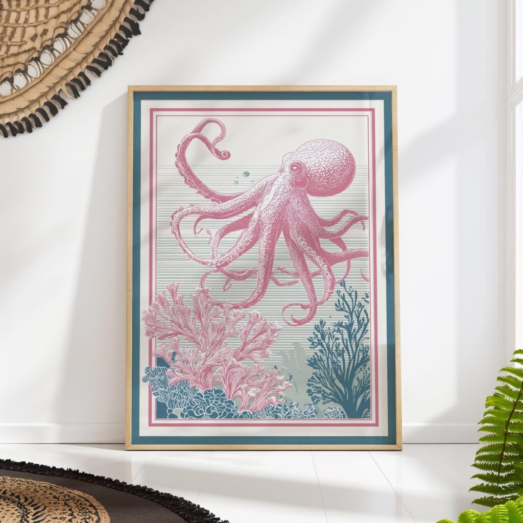 Octopus Pink Teal Wall Art