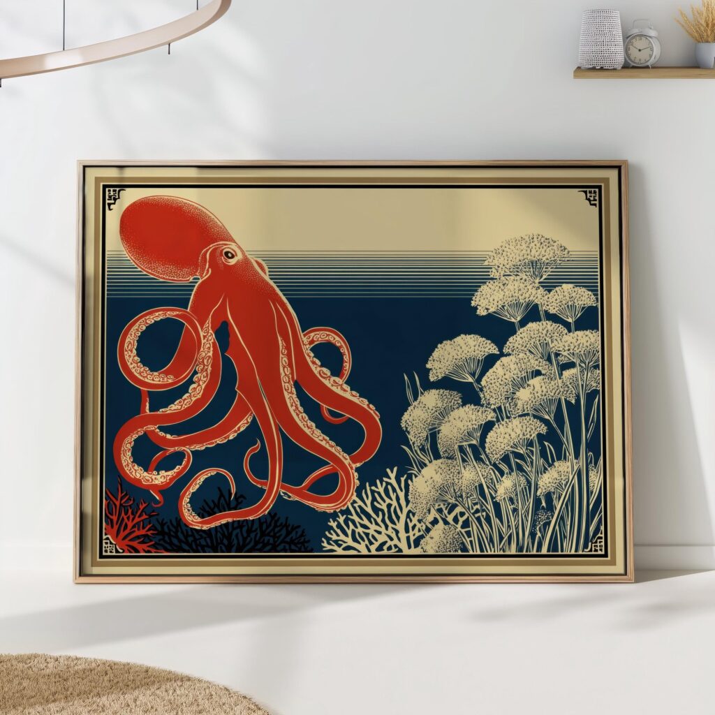Octopus Red Navy Wall Art