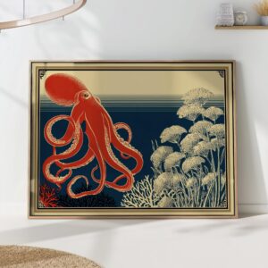Octopus Red Navy Wall Art