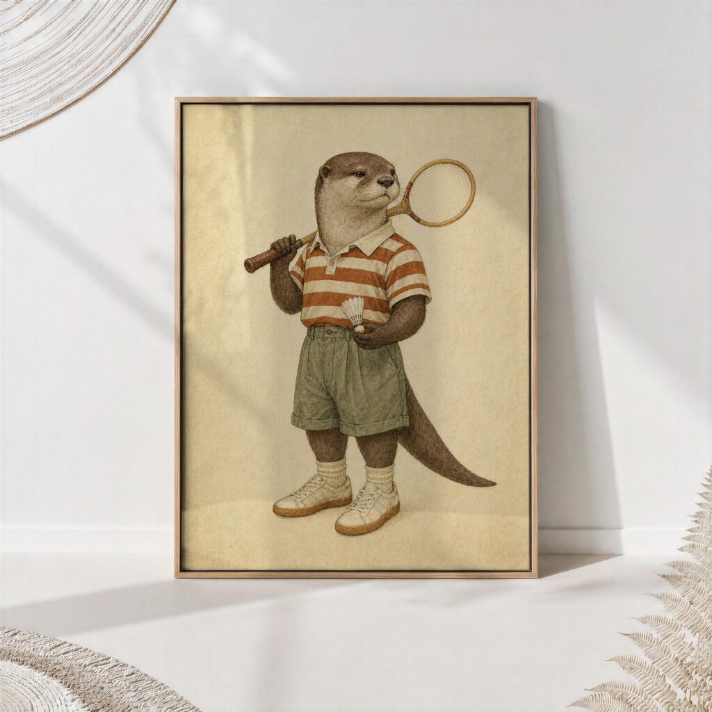 Otter Playing Badminton Print