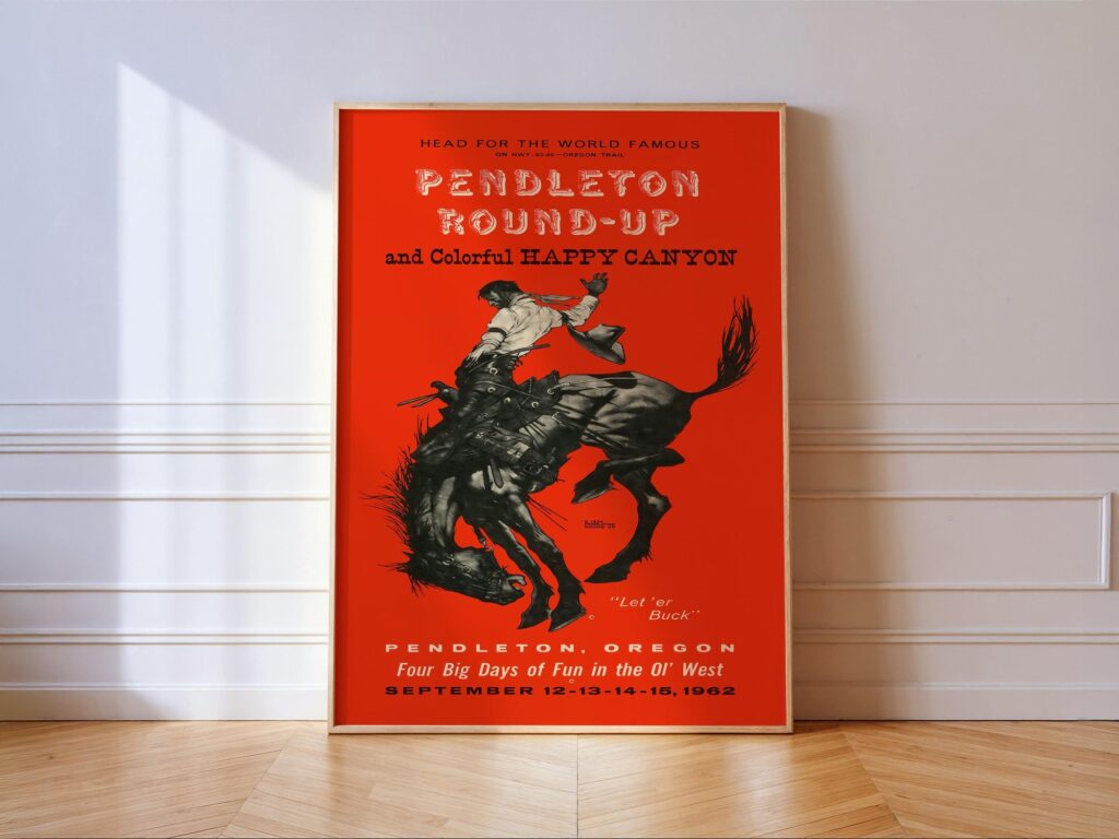Pendleton Rodeo Print Western Poster Original 1962 Pendleton Rodeo Print Western Poster Original 1962