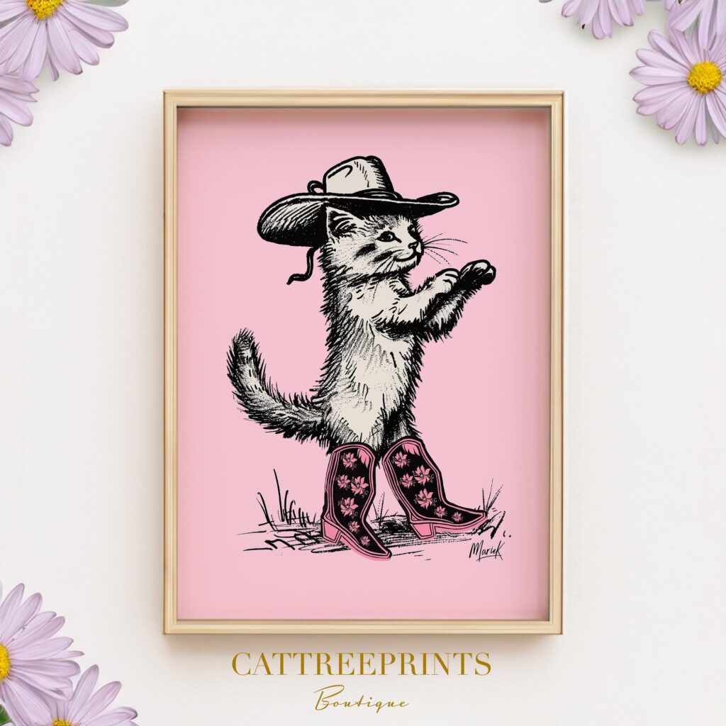 Pink Cowgirl Cat Print Pink Cowgirl Cat Print