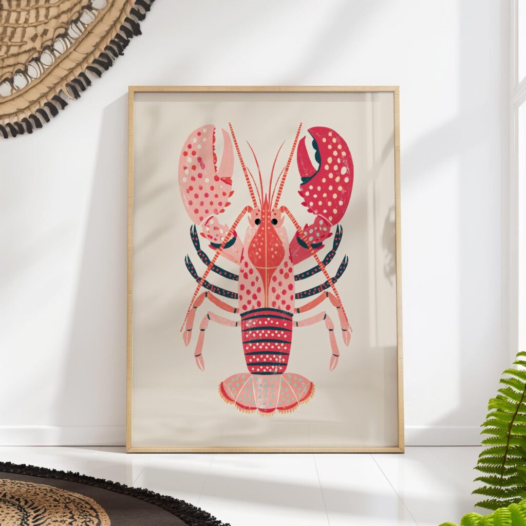Pink Lobster Folk Art Print