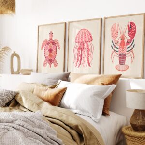 Pink Sea Creatures Print Set