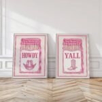 Pink Western Matchbox Howdy Yall Retro Art Print Set