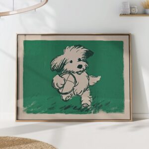 Playful Puppy Holding a Ball Line Art