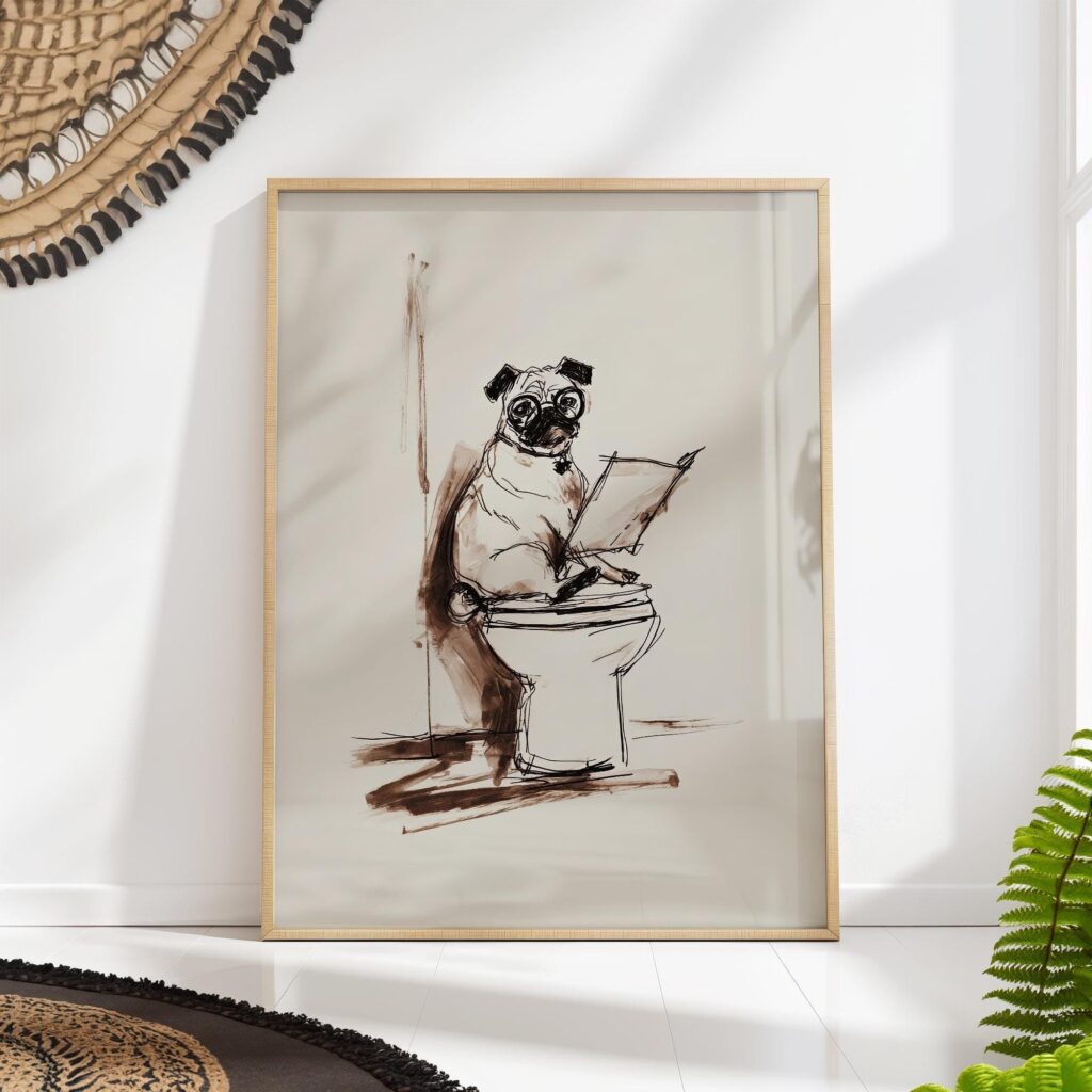 Pug Bathroom Art Print Pug Bathroom Art Print