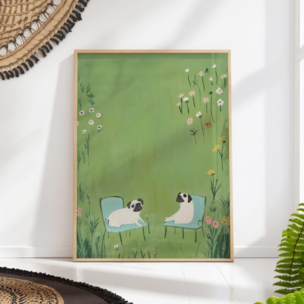 Pug Garden Print Pug Garden Print