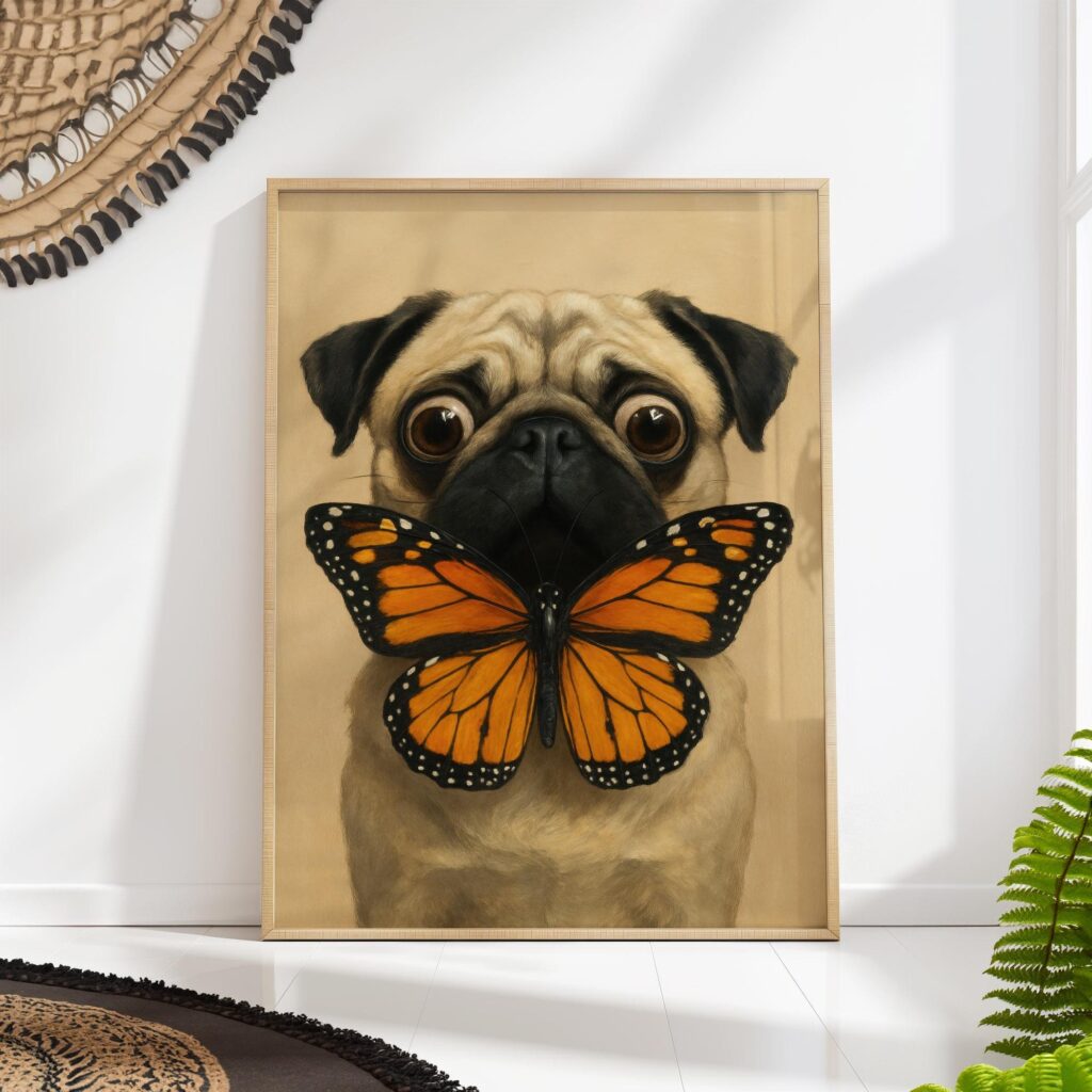 Pug Puppy & Monarch Butterfly Print Pug Puppy & Monarch Butterfly Print