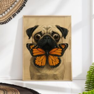 Pug Puppy & Monarch Butterfly Print