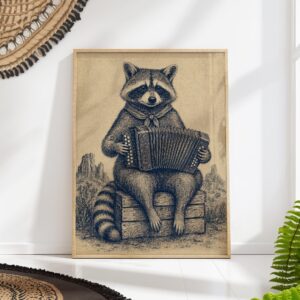 Raccoon Playing an Accordion in the Desert Print