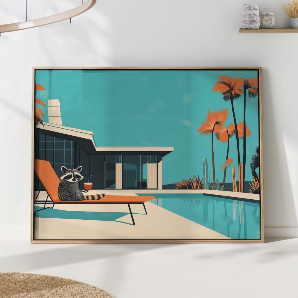 Raccoon Poolside Cocktail Art Print