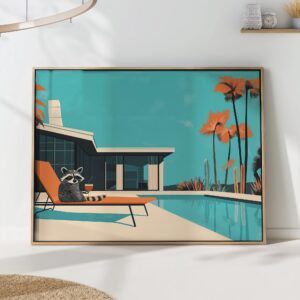 Raccoon Poolside Cocktail Art Print