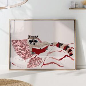 Raccoon Reading Book Illustration Art Print