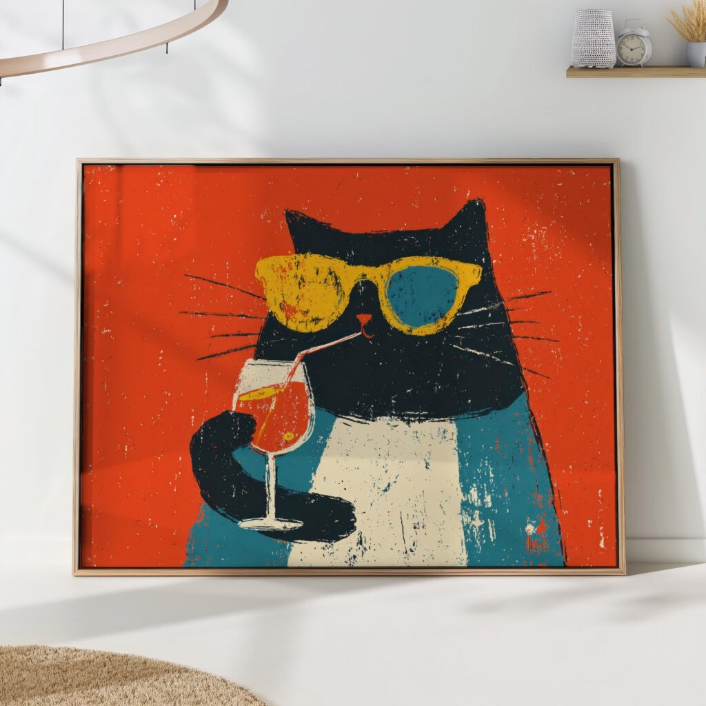 Retro Cat Cocktail Art Print Retro Cat Cocktail Art Print